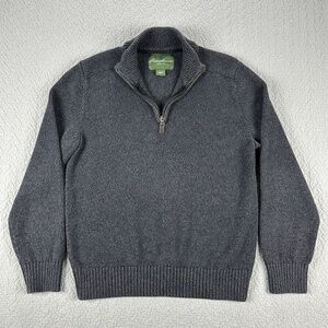 Eddie Bauer V-Neck Sweater | Quarter-zip | Large|  Charcoal Gray | Pullover